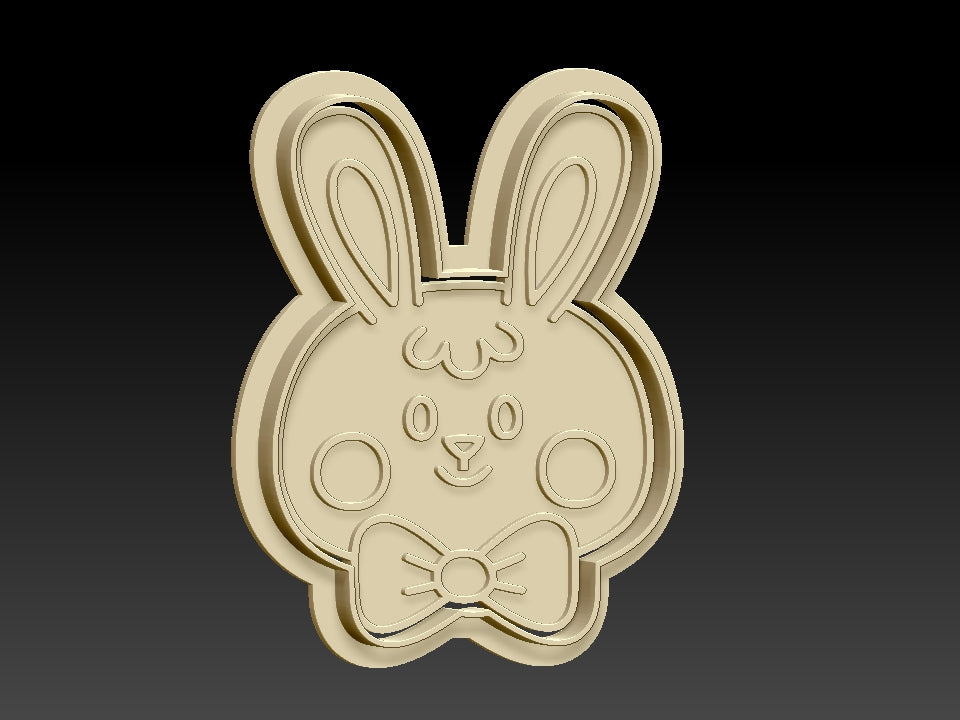 Easter Bunny with Bow Tie, Cookie Cutter with Stamp and Cutter