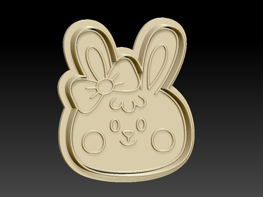 Easter Bunny with Hair Bow, Cookie Cutter with Stamp and Cutter